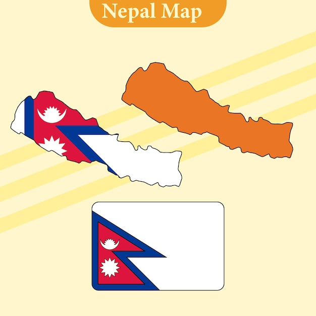 Nepal map vector with regions and cities lines and full every region