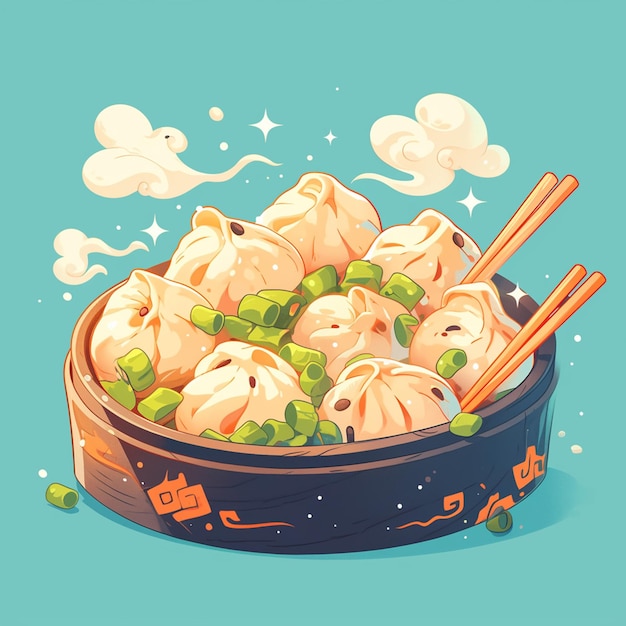 Vector nepalese momo and dumplings