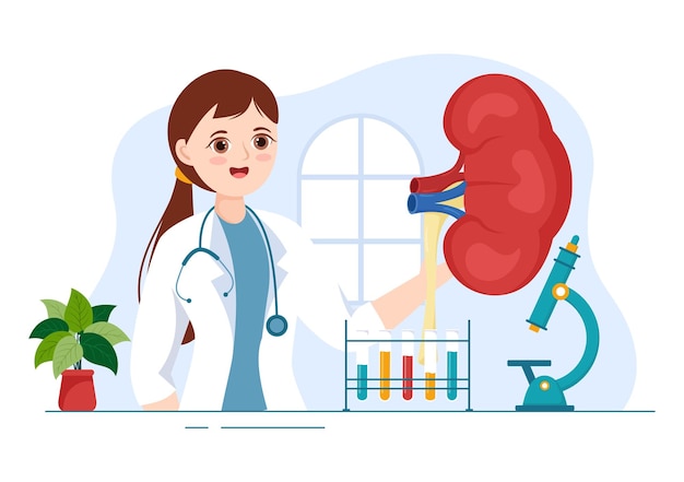 Nephrologist Illustration with Treat Kidneys Organ in Flat Cartoon Hand Drawn Templates