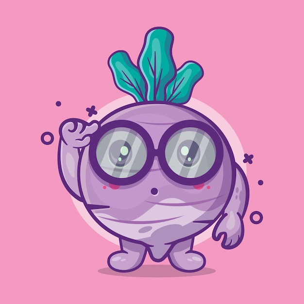 nerd turnip vegetable character mascot isolated cartoon in flat style design