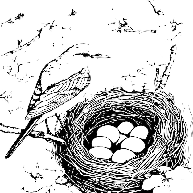 Vector a nest with tiny eggs coloring page