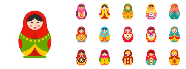 Nesting doll icon set