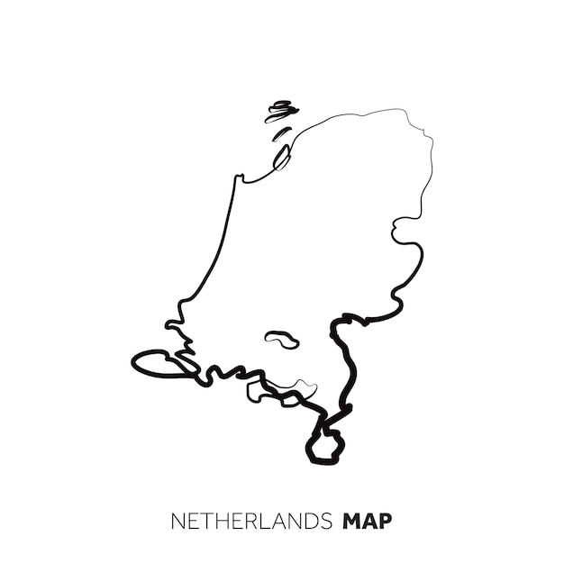 Netherlands vector country map outline Black line on white background