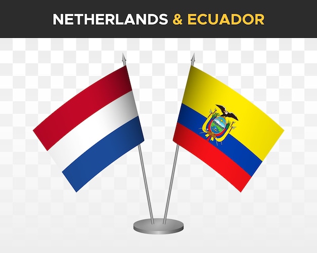 Netherlands vs ecuador desk flags mockup isolated 3d vector illustration dutch table flag