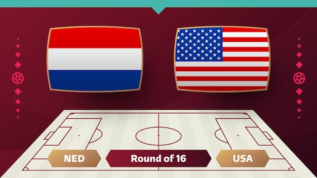 Netherlands vs usa playoff round of 16 match Football 2022 2022 World Football championship match versus teams intro sport background championship competition poster vector illustration