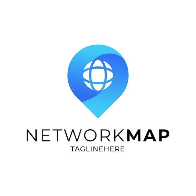 network icon and map combination dual meaning logo concept