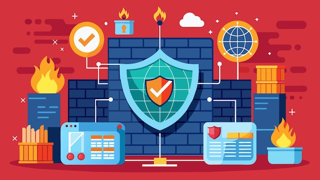 Vector network security firewall vector graphics illustration eps source file format lossless scaling icon