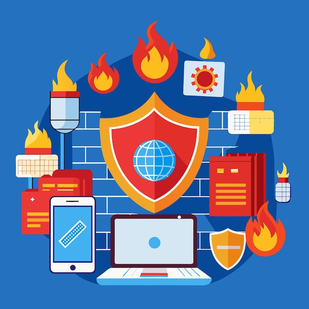 network security firewall vector graphics illustration EPS source file format lossless scaling icon