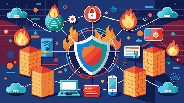 Vector network security firewall vector graphics illustration eps source file format lossless scaling icon