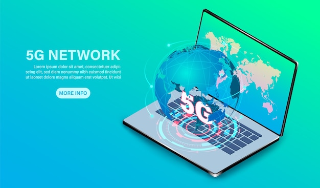 Network technology high speed on computor laptop  Isometric  