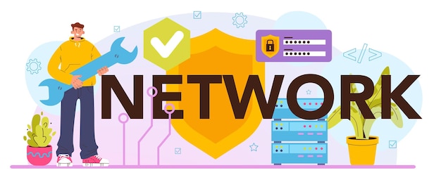 Network typographic header. Specialist setting up, developing and maintaining