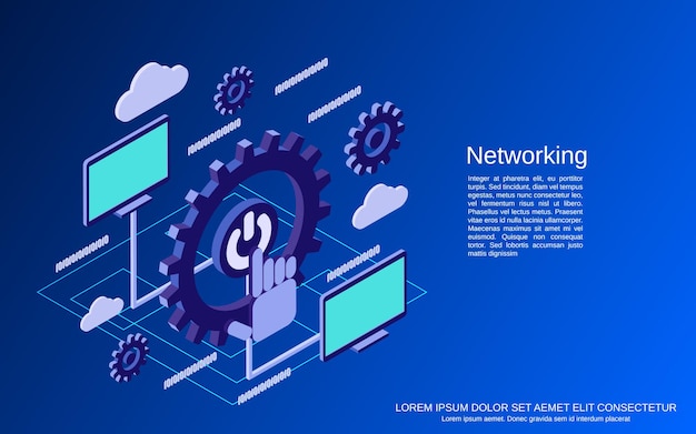 Networking flat 3d isometric vector concept illustration