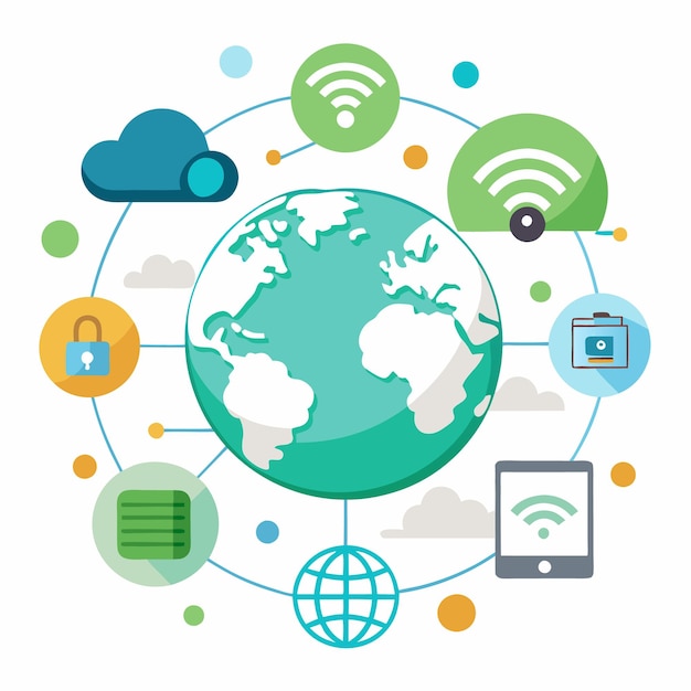 Networking set icon Globe cloud connections and wireless Internet communication technology