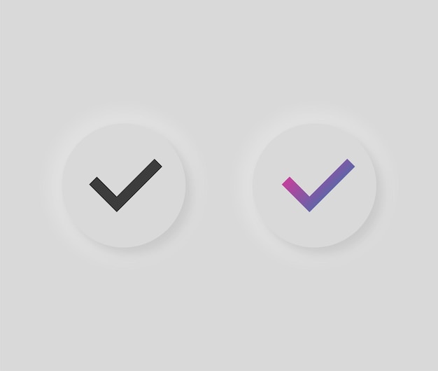 Neumorphic check mark icon button in solid and gradient color