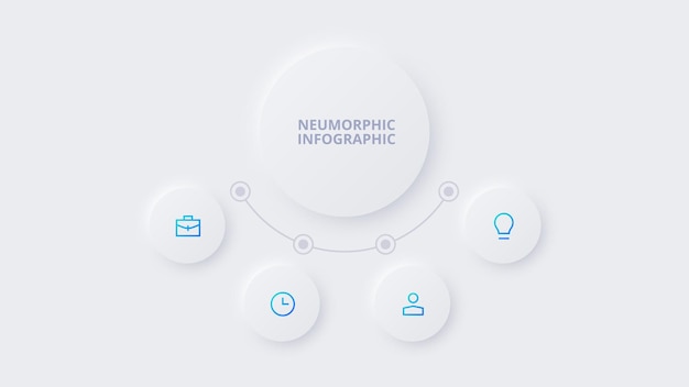 Neumorphic circle elements for infographic Template for diagram graph presentation and chart Skeuomorph concept with 4 options parts steps or processes