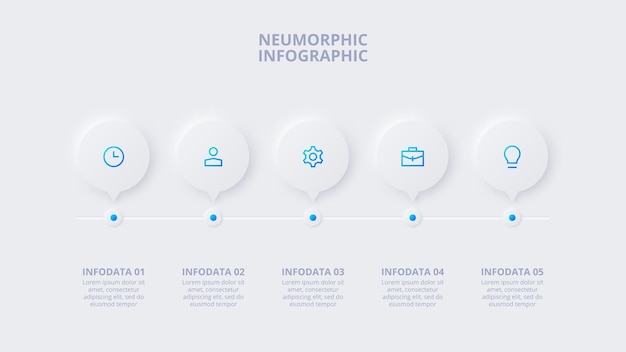 Neumorphic element for infographic Template for diagram graph presentation and chart Skeuomorph concept with options parts steps or processes