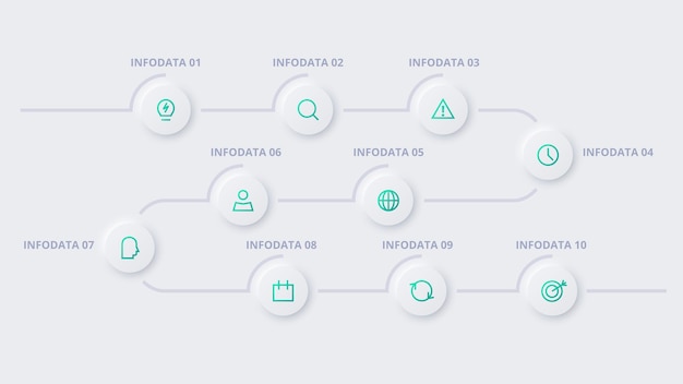 Vector neumorphic flow chart infographic creative concept for infographic with 10 steps options parts or processes