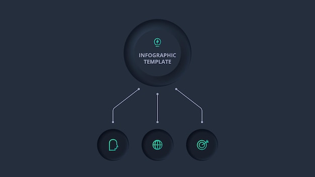 Vector neumorphic flowchart dark iinfographic creative concept for infographic with 3 steps options parts or processes