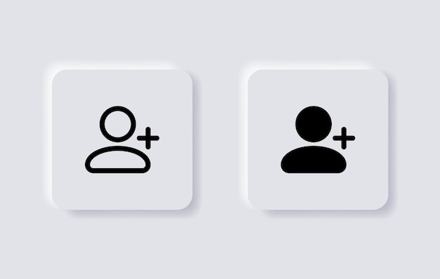 Neumorphic new user icon or add friend symbol for ui ux app web in white neumorphism  buttons