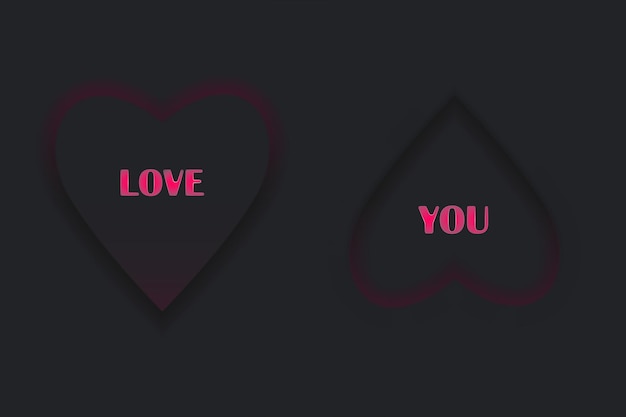 neumorphism greeting card love you black background