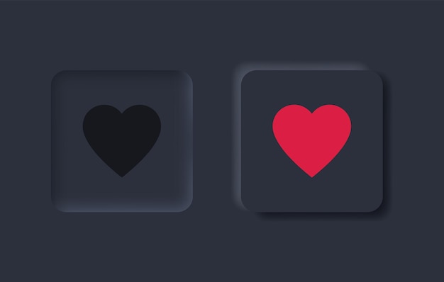 Neumorphism like button with love icon heart symbol for ui ux app web in black neumorphic buttons