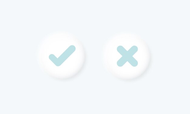 Neumorphism UI soft button Check Mark and crosses Social media