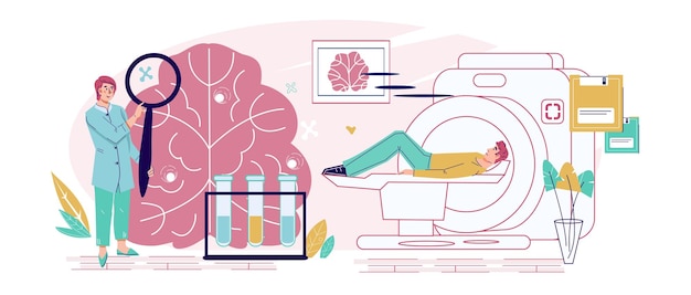 Vector neurology and brain medical research and analysis flat vector isolated