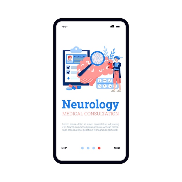 Neurology medical examination onboarding screen flat cartoon 