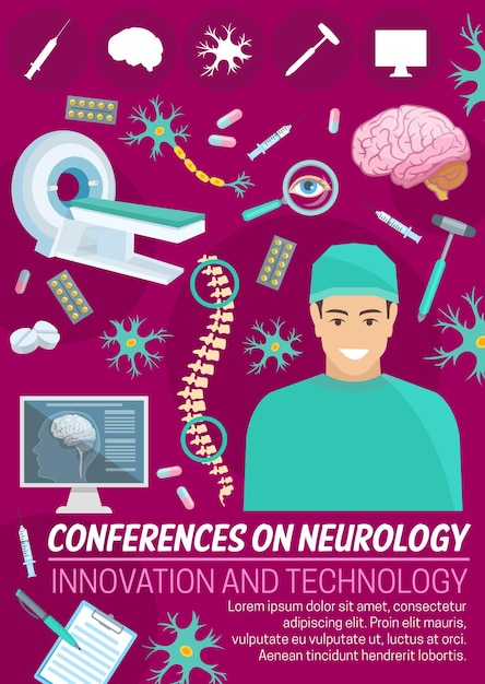 Neurology medicine conference banner with doctor