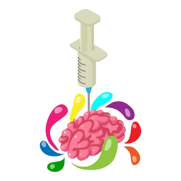 Vector neurophysiology icon isometric vector realistic human brain disposable syringe brain science medicine concept