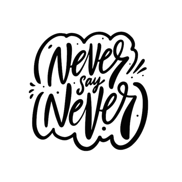 Never say never phrase motivation positive text hand drawn black color brush calligraphy vector post...