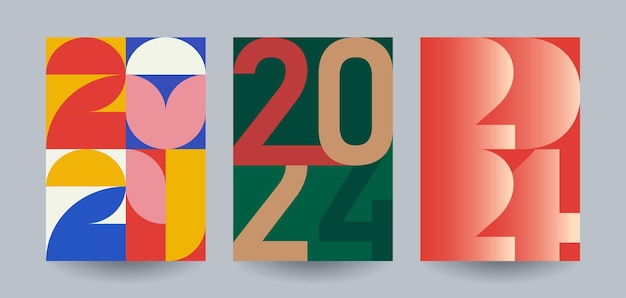 New 2024 Year posters set Geometric logo 2024 for branding banner cover invitation card