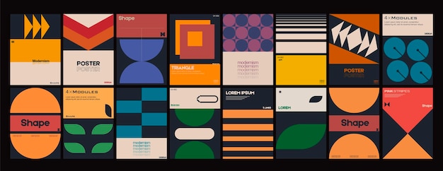 New aesthetics of modernism in poster design vector cards. Brutalism inspired graphics.