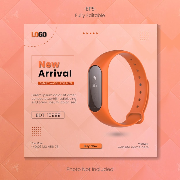 New arrival classic smart watch promotional social media banner post design template for selling Ga