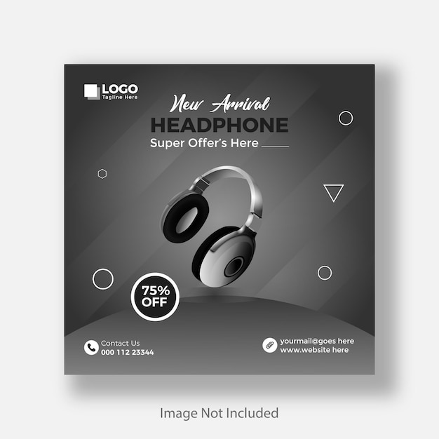 New Arrival Headphone Sale Social Media and Instagram Post Design Template Premium Vector