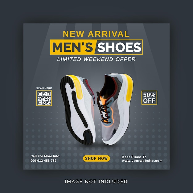 New Arrival Men's Shoes Collection Orange Gradient Shoe Social Media Banner Instagram Post Template