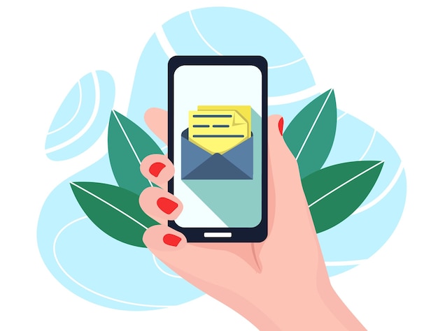 Vector new chat messages notification on phone message flat illustration in cartoon flat style.