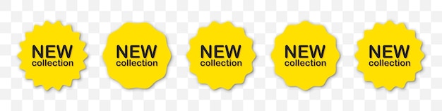 New collection labels set in yellow with shadow Vector illustration