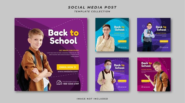 Vector new collection school admission background of back to school social media pack template