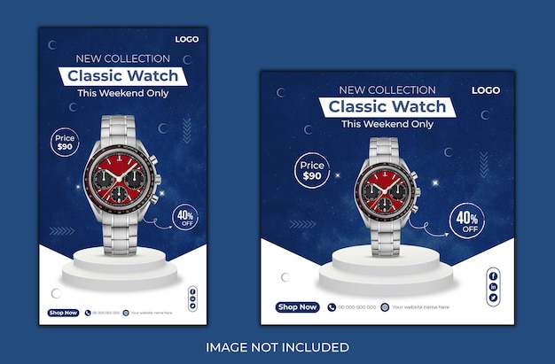 New collection smart watch brand product social media post and story banner template Premium Vector