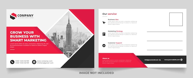 new corporate post card template red color layout design