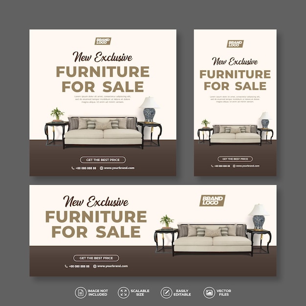 Vector new exclusive furniture sale promotional bundle set for social media post and story template vector template