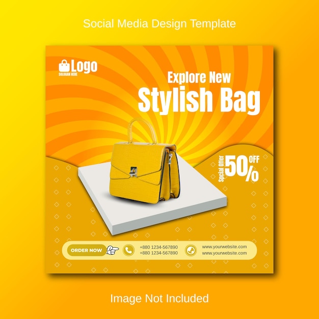 New exclusive stylish yellow girls bag social media design template