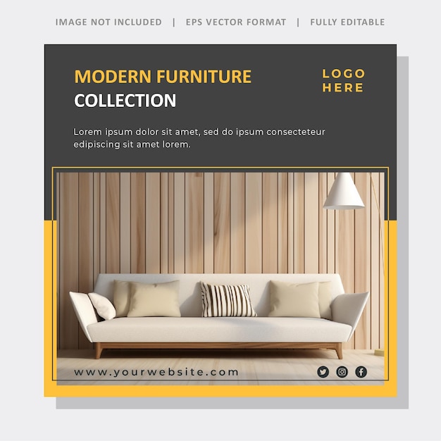 New Furniture Home Decoration social media banner post and Square Flyer design template