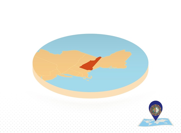 New Hampshire state map designed in isometric style orange circle map