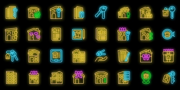 New home icons set vector neon