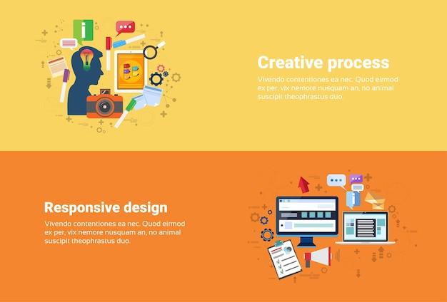 New Idea Inspiration Creative Process,Technology Computer Responsive Design Web Banner Flat Vector I