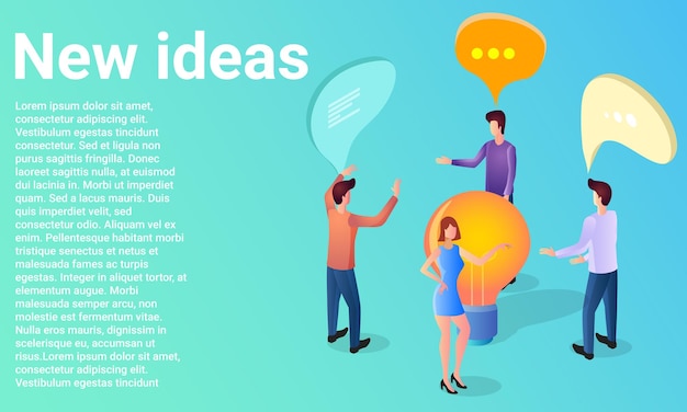 New ideasCreative ideas startup and brainstormingPoster in business styleFlat vector illustration