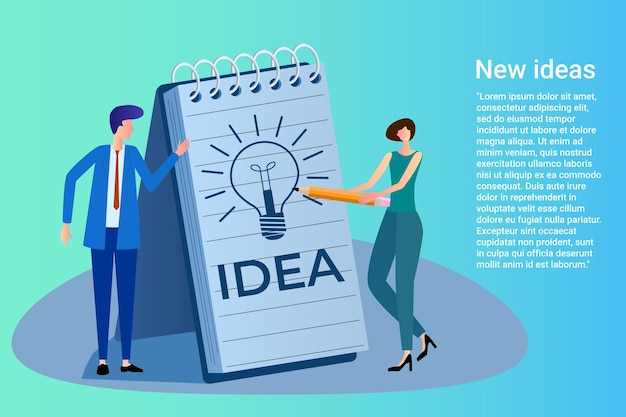 New ideasPeople come up with new ideas and develop a business strategyFlat vector illustration