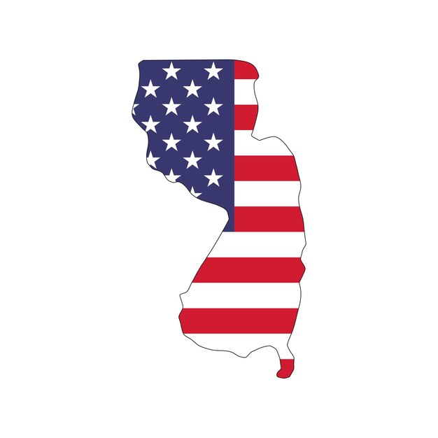 Vector new jersey state map with american national flag on white background